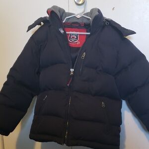 E-Land Kids Dark Puffer Jacket with Red Accents